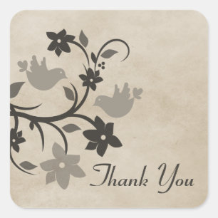Stickers Merci de lovebirds floral gris