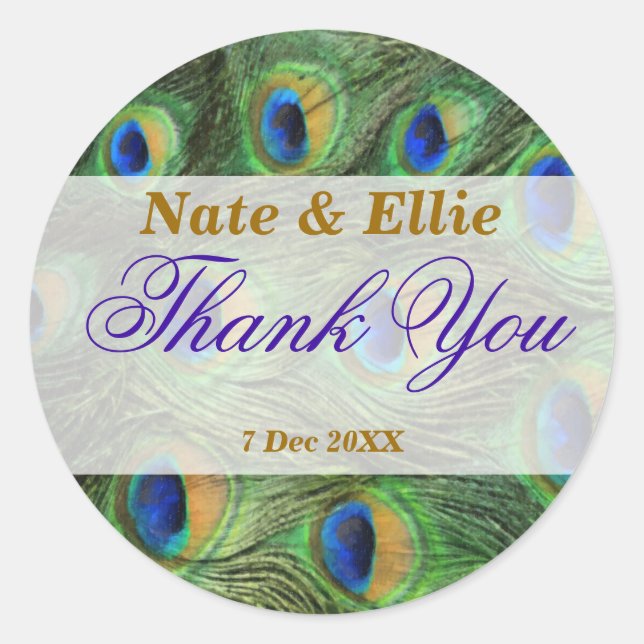 Stickers Merci de mariage Peacock (Devant)