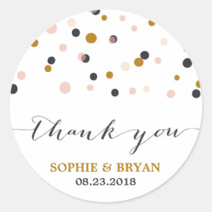 Stickers Merci de points Confetti rose et or