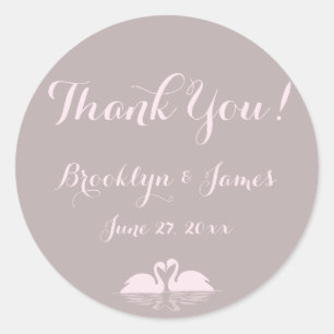 Stickers Merci Elégant Gris Rose Cygne de mariage