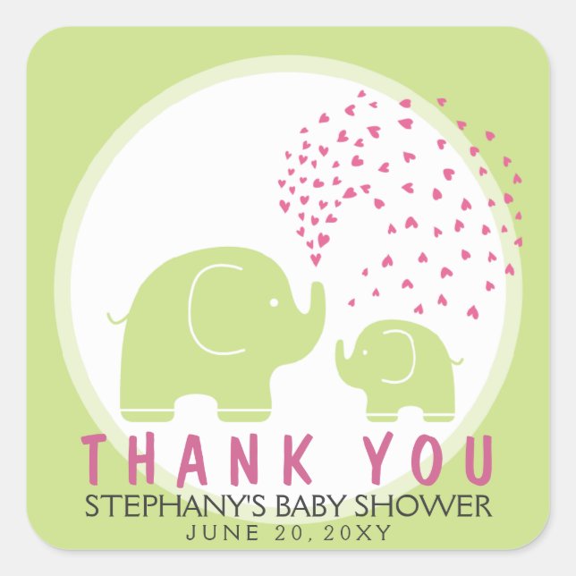 Stickers Merci Eléphants Vert Personnalisé (Devant)