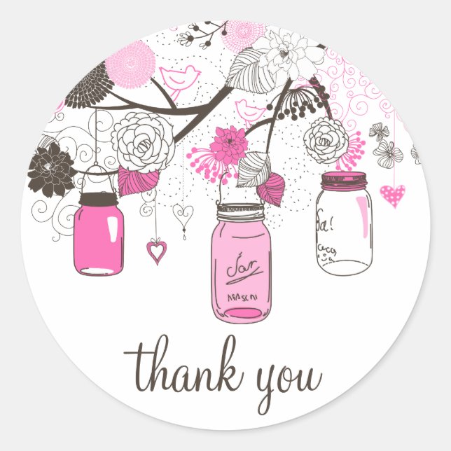 Stickers Merci en bocal rose chaud (Devant)