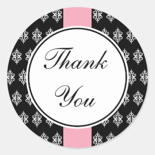 Stickers Merci en dentelle rose et noire