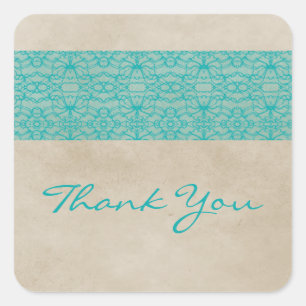 Stickers Merci en dentelle turquoise