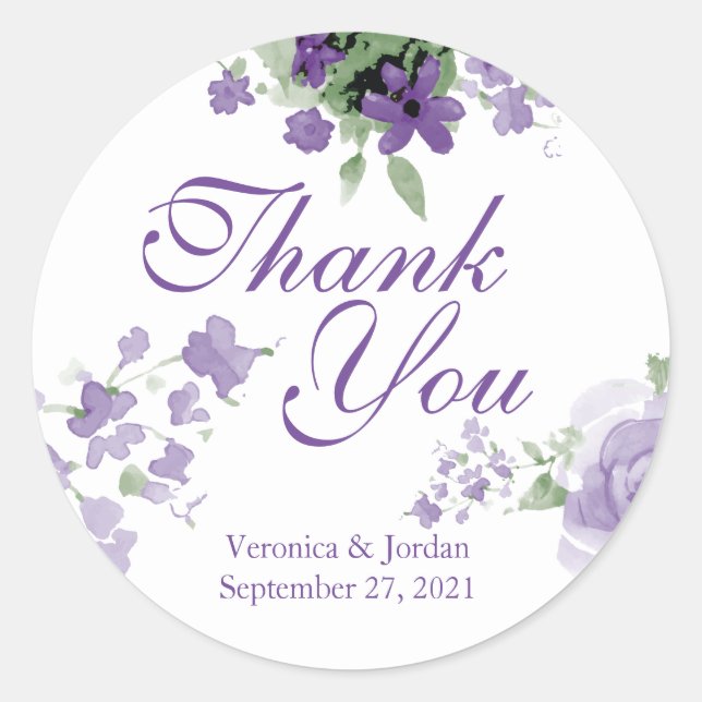 Stickers Merci Floral à l'aquarelle violette (Devant)