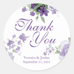 Stickers Merci Floral à l'aquarelle violette