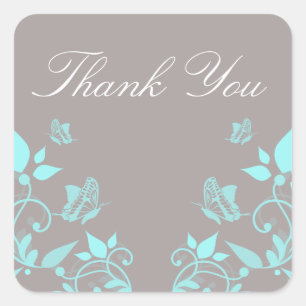 Stickers Merci Floral à papillon Aqua