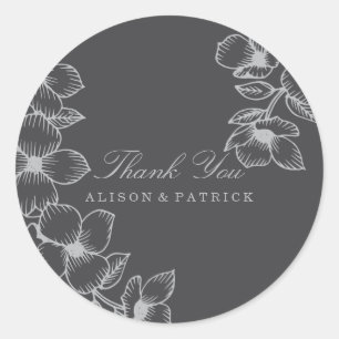 Stickers Merci floral gris moderne