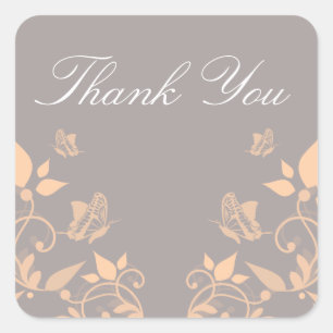 Stickers Merci Floral Papillon Pêche