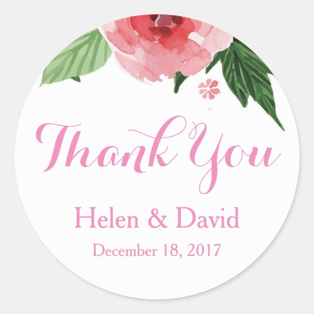Stickers Merci Floral Rose Favoriser Mariage (Devant)