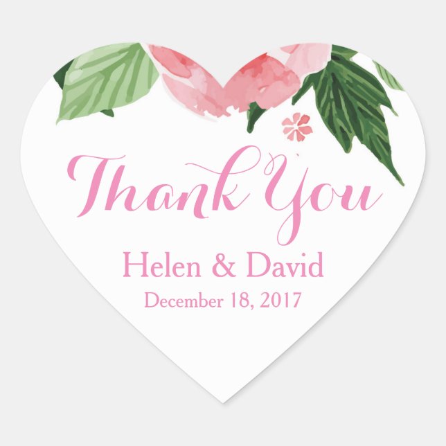 Stickers Merci Floral Rose Favoriser Mariage (Devant)