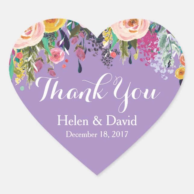 Stickers Merci Floral Violet Mariage Favor (Devant)