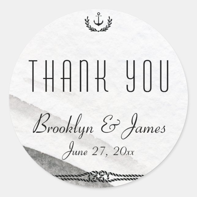 Stickers Merci gris rond Nautique Mariage (Devant)
