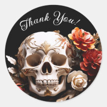 Stickers Merci Halloween crâne et fleurs