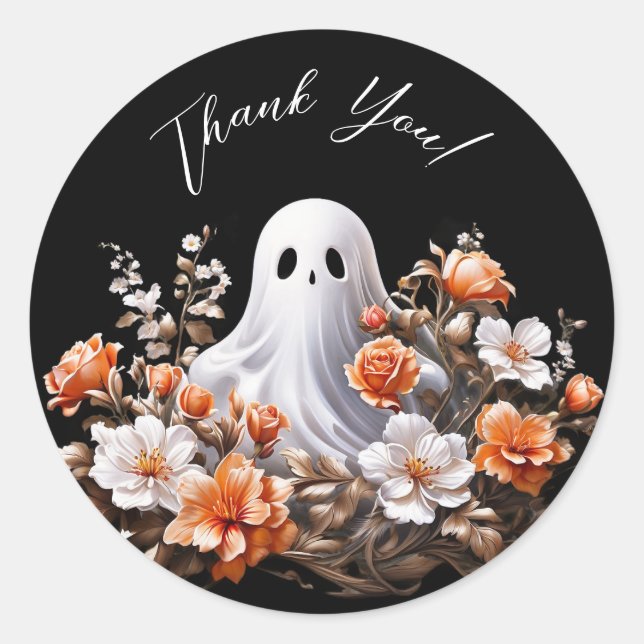 Stickers Merci Halloween Fleurs et fantômes (Devant)