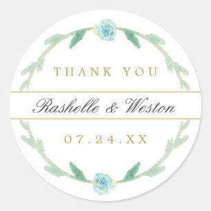 Stickers Merci Mariage bleu Aquarelle