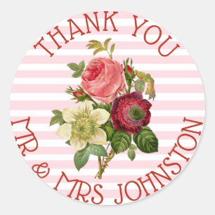Stickers Merci Mariage Bouquet Bourgogne Rose