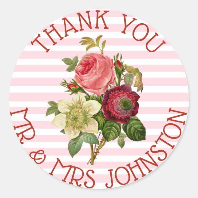 Stickers Merci Mariage Bouquet Bourgogne Rose (Devant)