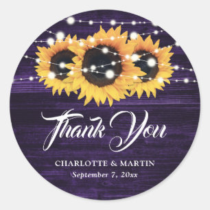 Stickers Merci Mariage de tournesol violet