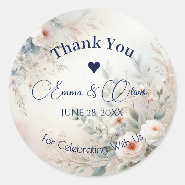Stickers Merci Mariage Floral élégant (Devant)