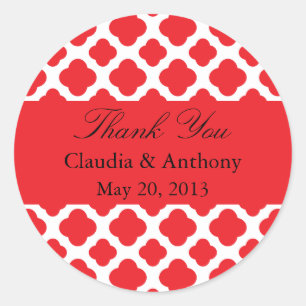 Stickers Merci Mariage Motif Red Quatrefoil