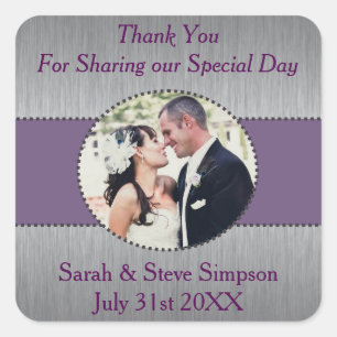 Stickers Merci Mariage photo en argent et violet