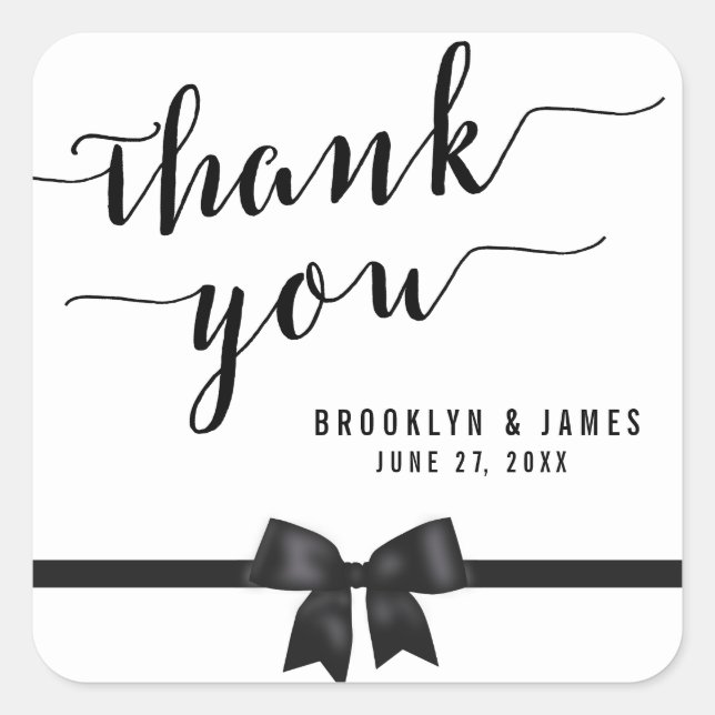 Stickers Merci Noir Et Blanc Mariage Bow (Devant)