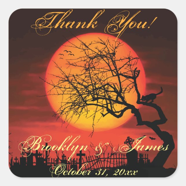 Stickers Merci Noir Halloween Mariage (Devant)