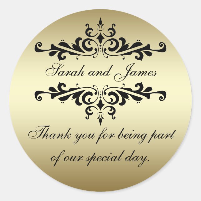 Stickers Merci Noir Or Fils Noir Mariage Faveur (Devant)