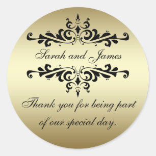 Stickers Merci Noir Or Fils Noir Mariage Faveur