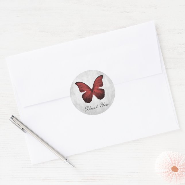 Stickers Merci papillon rouge (Enveloppe)