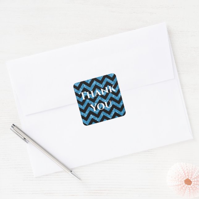Stickers Merci Parties scintillant bleu Chevron (Enveloppe)