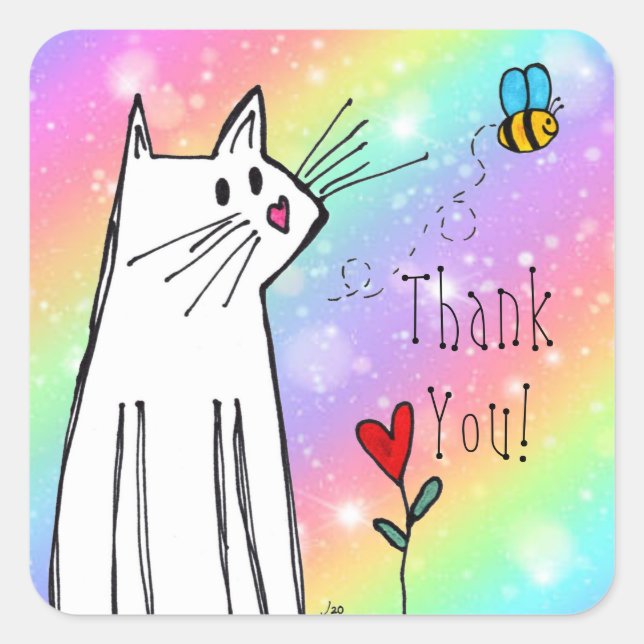 Stickers Merci Pastel Rainbow Cat (Devant)