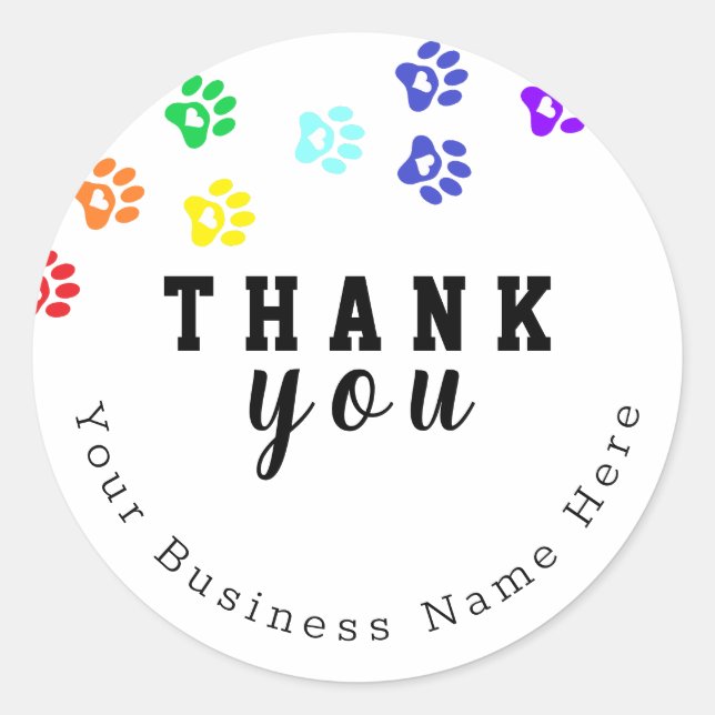 Stickers Merci personnalisé Rainbow Dog Paw (Devant)