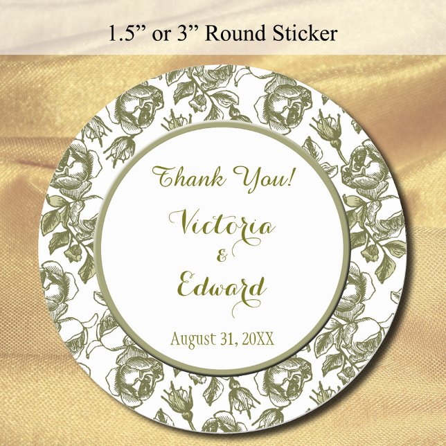 Stickers Merci personnalisé Rose blanc et or (Zazzle White and Golden Roses Round Custom Thank You Stickers)
