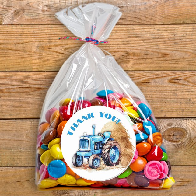 Stickers Merci rond du tracteur bleu anniversaire (Créateur téléchargé)