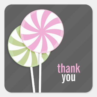 Stickers Merci rose et vert Lollipop