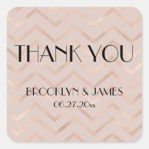 Stickers Merci Rose or Chevron de mariage petit
