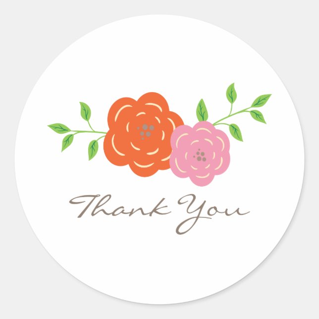 Stickers Merci rose orange en fleurs (Devant)