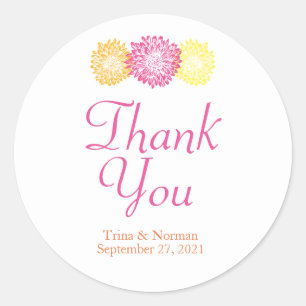 Stickers Merci rose, orange et jaune M Mariage