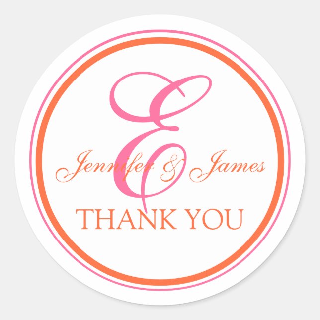 Stickers Merci rose orange pour Mariages (Devant)