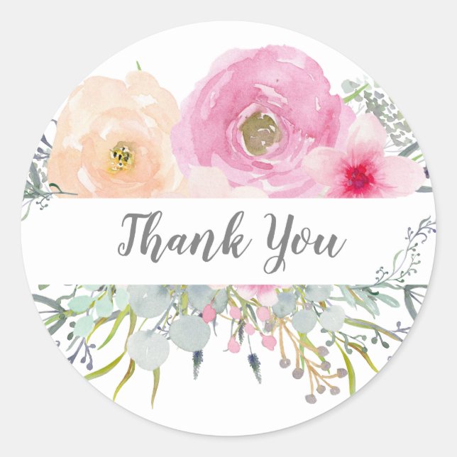 Stickers Merci rose vif BOHO Floral (Devant)