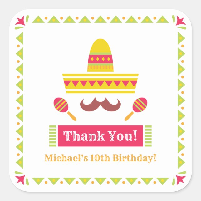 Stickers Merci Sombrero Mustache Maracas (Devant)