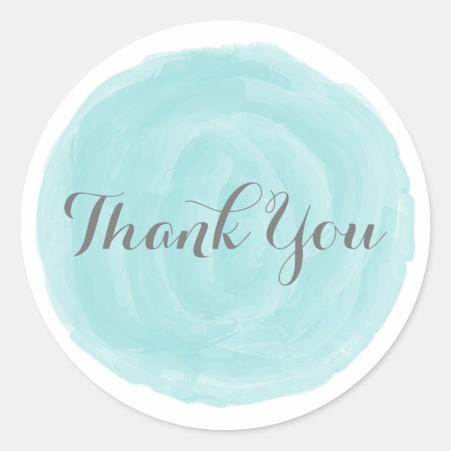 Stickers Merci turquoise en aquarelle ronde (Devant)