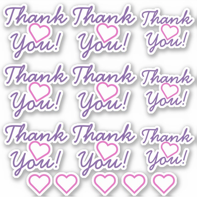 Stickers "Merci" violet, forme de coeur rose (Devant)