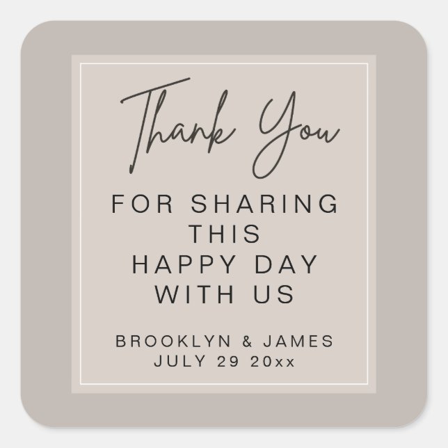 Stickers minimaux en Merci Mariage beige (Devant)