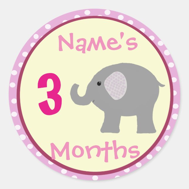 Stickers Mois Eléphant Fille Bébé Personnalisé (Devant)