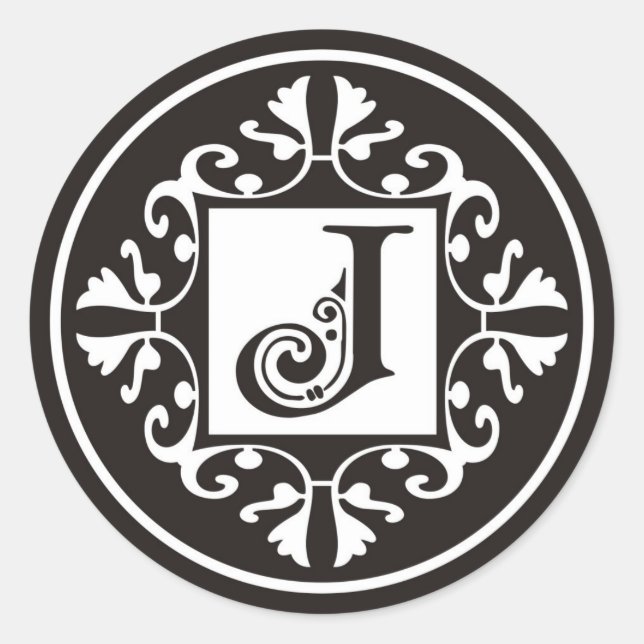Stickers Monogram J personnalisés en noir et blanc (Devant)