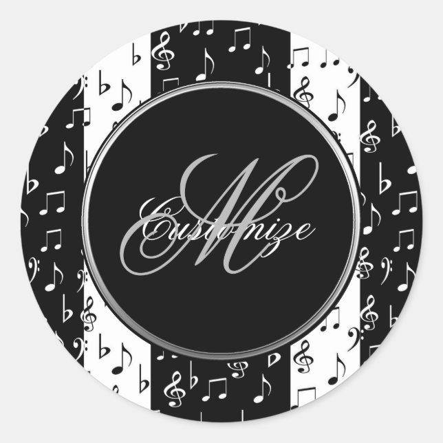 Stickers Monogramme Black & White Musical Stripes (Devant)