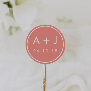 Stickers Monogramme de mariage moderne   Corail